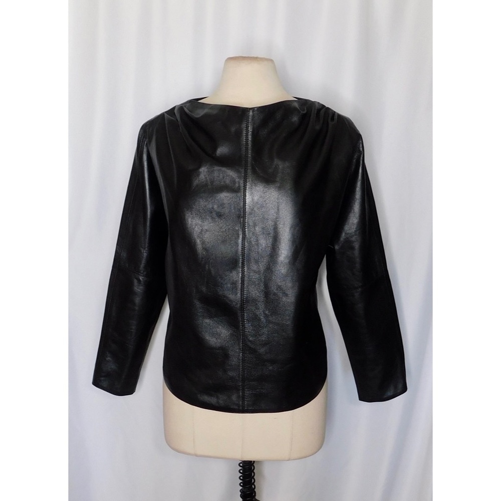 NWT!! ZARA Black Leather Top Blouse Bateau Boat Neckline Dolman Streetwear Large